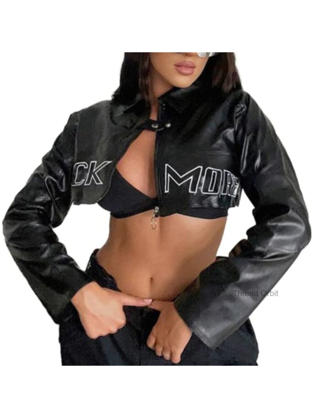 Gothic Punk Faux Leather Crop Top Jacket Zip Up Motorcycle Biker Jacket
